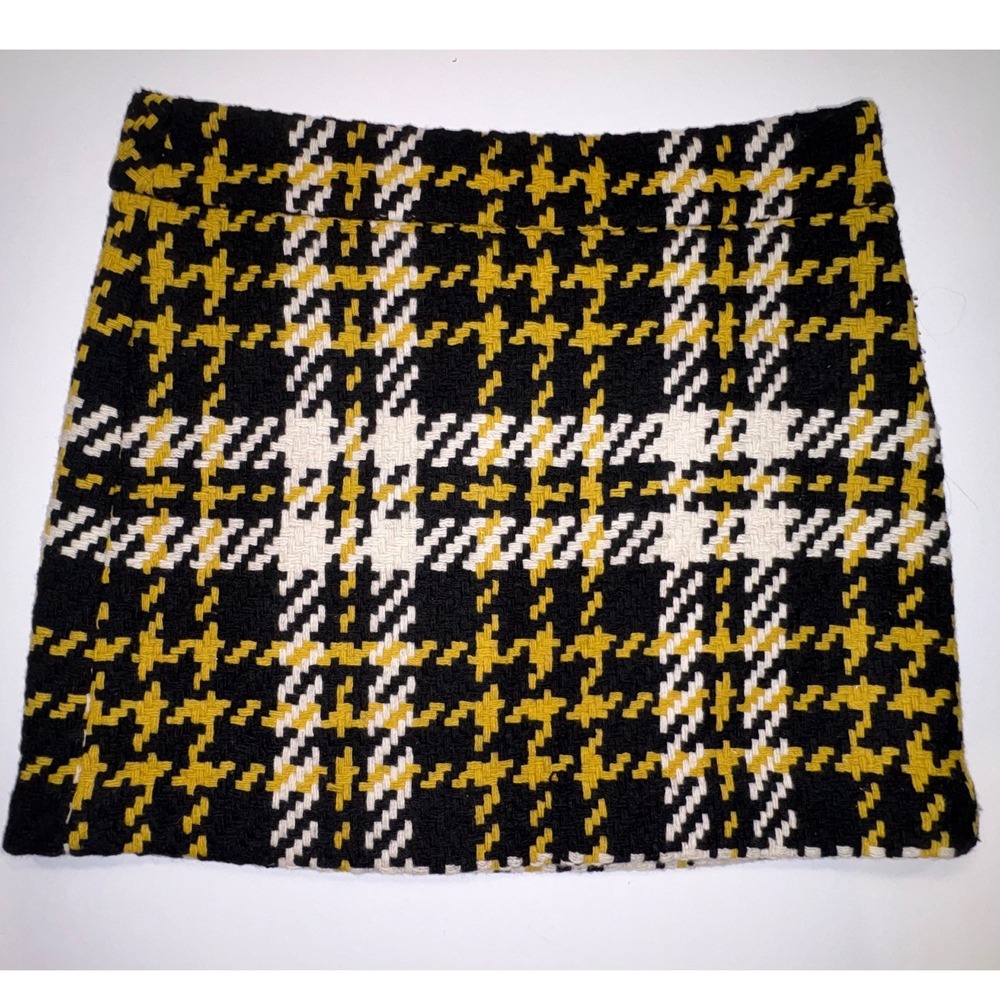 J. Crew Black, White & Mustard Plaid Tweed Mini Skirt